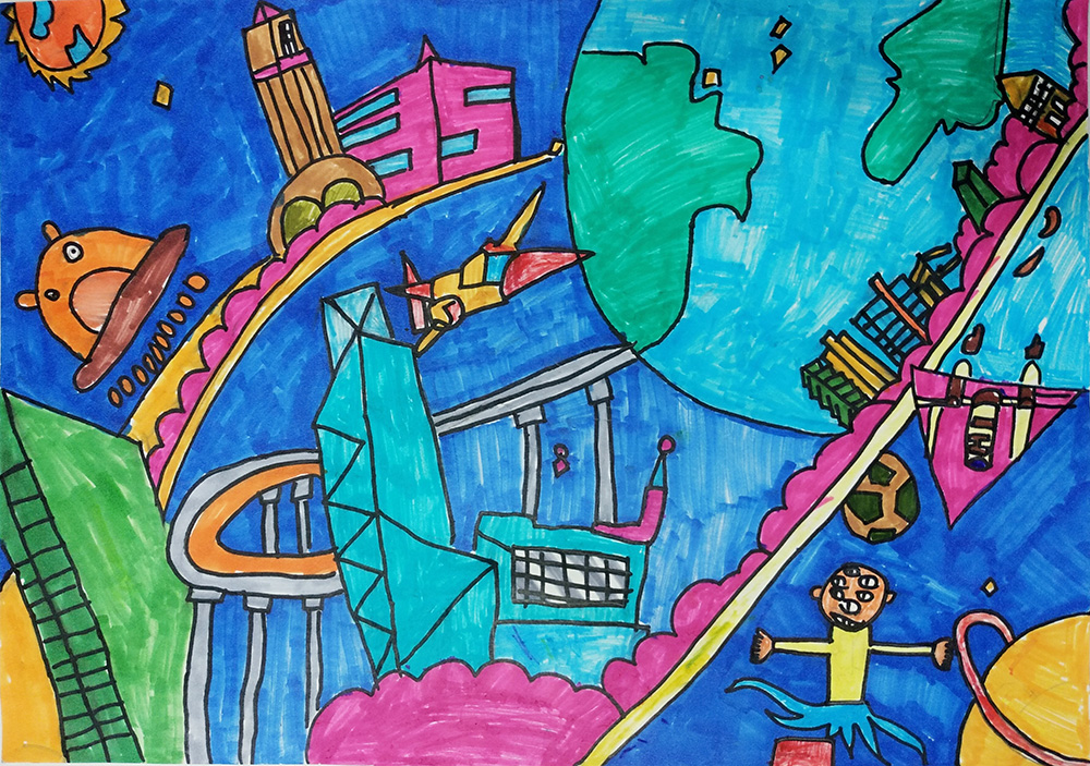 《美好生活》
推荐机构:半里·艺术（作者:郑舒帆）
作品介绍:地球与各个星球都连接了通道，人类与外星人都成为了好朋友，我可以畅游这个宇宙。（作者: 郑舒帆）