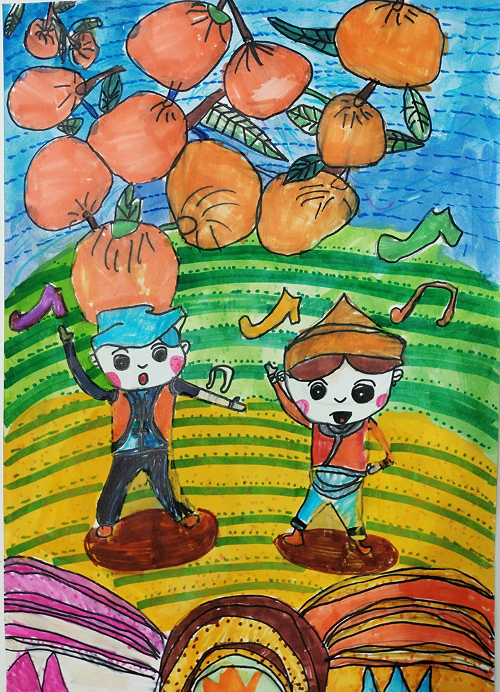 《丰收的季节》
推荐机构:半里·艺术
作品介绍:秋天是一个丰收的季节，也是一个热闹的季节。这个秋天收获了满满的粮食，载歌载舞与人们分享这份喜悦。（作者: 郑舒婷）